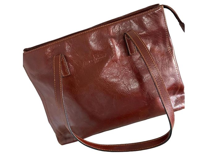 Autre Marque Hexagona Bolsa de mão em couro marrom