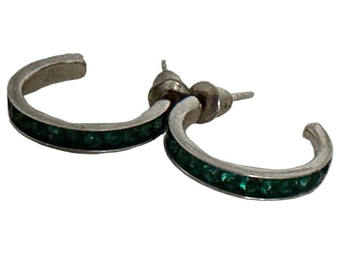 Autre Marque Orecchini a Cerchio Argento 925 Pietre Verdi Verde