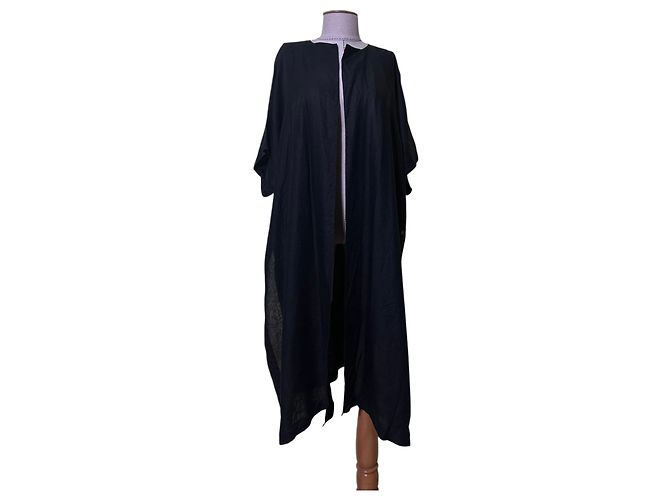 Aigner Black Linen Kimono Jacket Cloak