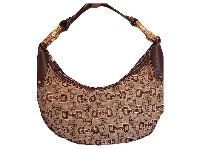 Bolsa de mão Gucci em lona monogramada marrom e couro marrom