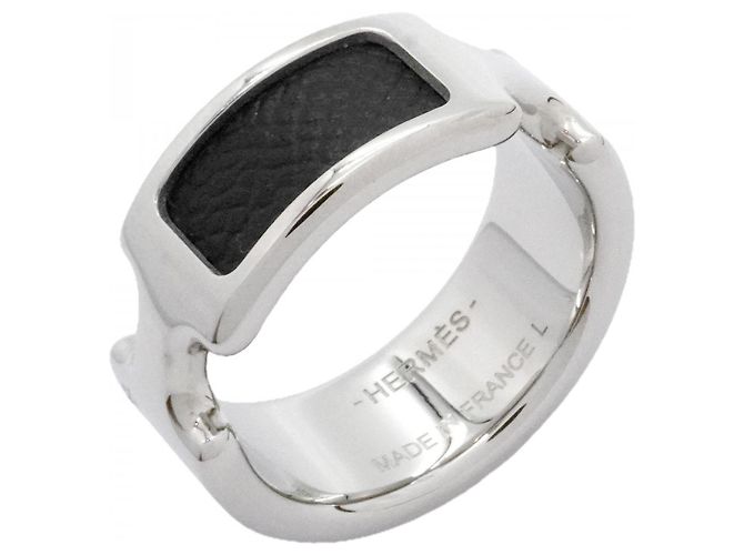 Hermès Hermes Olympe Band Ring Black Silvery