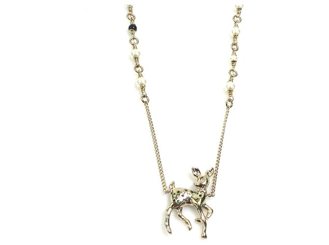 Collier Bambi Chanel Noir Doré Vert Blanc cassé