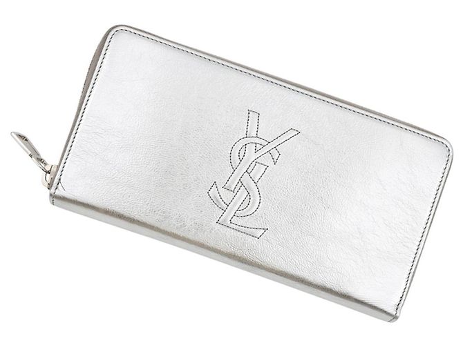 Cartera larga Yves Saint Laurent en piel plateada