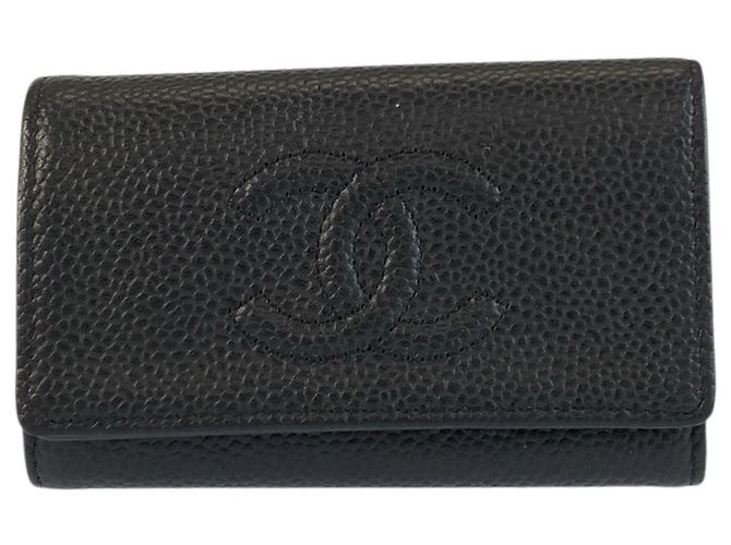 Chanel Coco Mark Black Leather Key Case