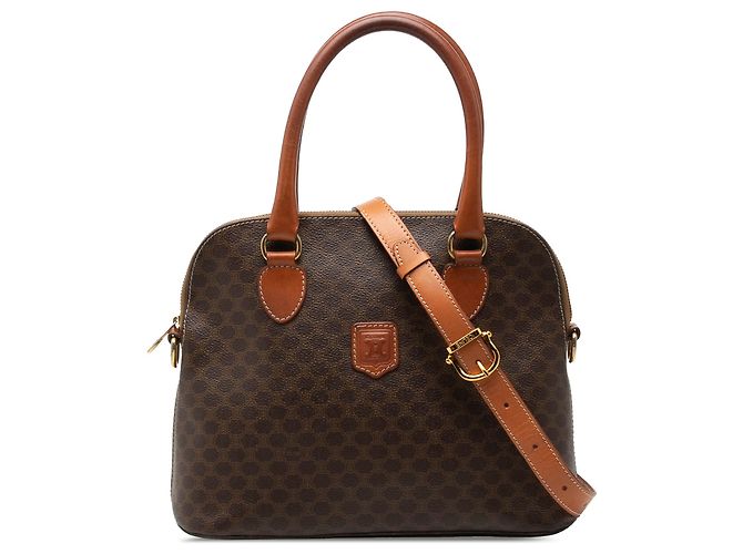 Céline Bolsa satchel em canvas revestido Macadam marrom Celine
