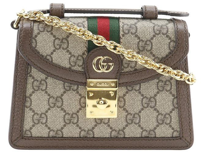 Borsa Gucci Beige Small GG Supreme Web Ophidia a manico