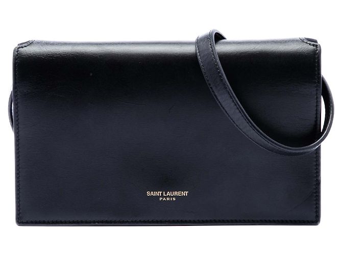 Bolsa transversal Saint Laurent em couro liso preto