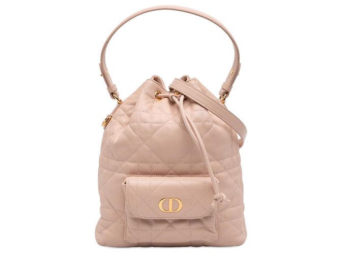 Borsa a secchiello Macrocannage Caro in agnello marrone Small di Dior Carne