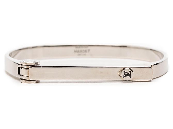 Louis Vuitton Silver Brass Hinge Lock Bangle Silvery