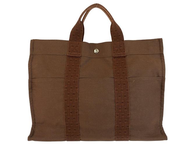Hermès Bolsa Tote Hermes Herline Brown Polyamide Marrom