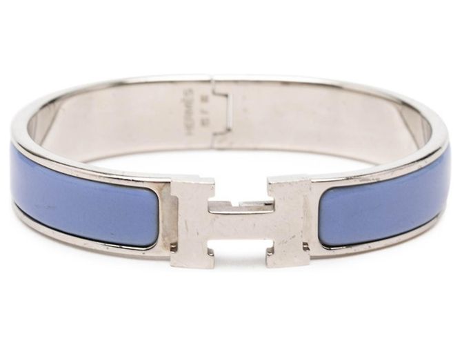 Hermès Click H PM Emaille-Armband mit Logo Silber Blau