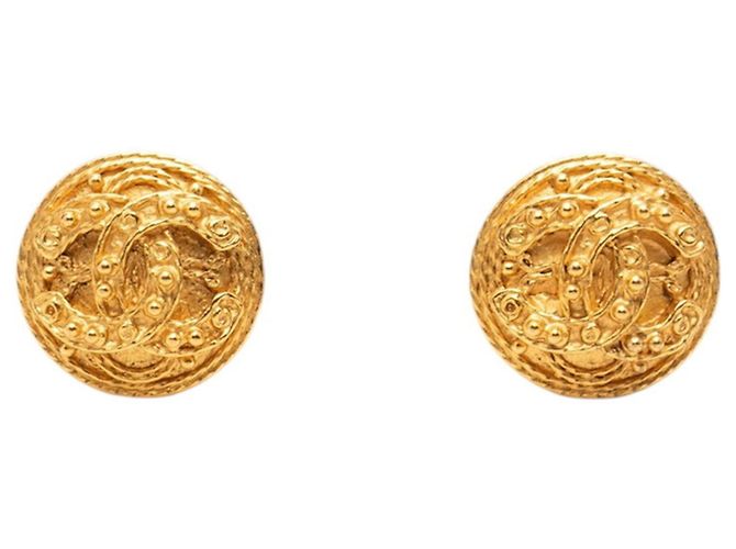 Boucles d'oreilles rondes à clip Chanel Coco Mark en Or Doré