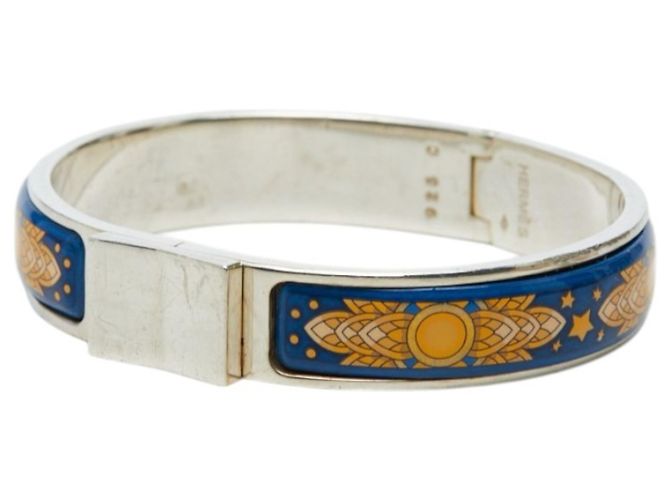 Hermès Hermes Email PM Cloisonné Bangle Silvery Yellow Navy blue