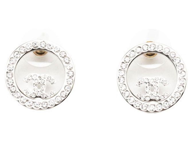 Chanel Coco Mark Round Stud Earrings Silvery