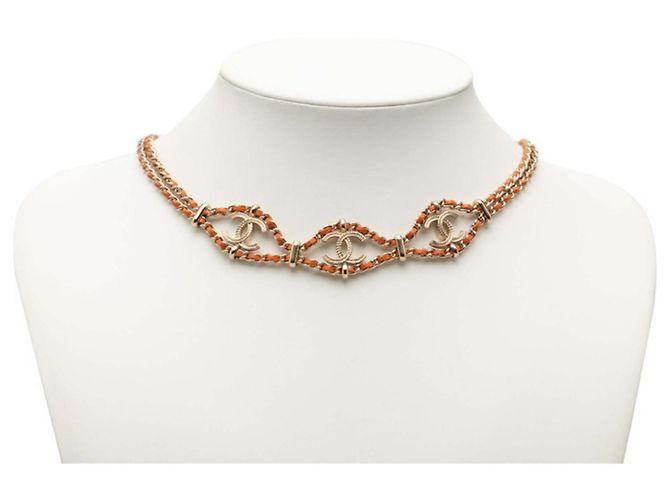Collana a catena con il logo Coco di Chanel D'oro Arancione