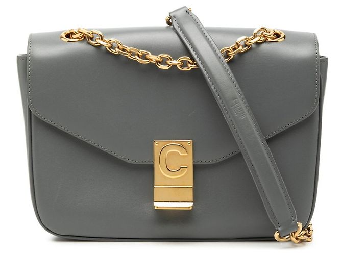 Céline Bolso de hombro Celine C Medium en piel gris Castaño