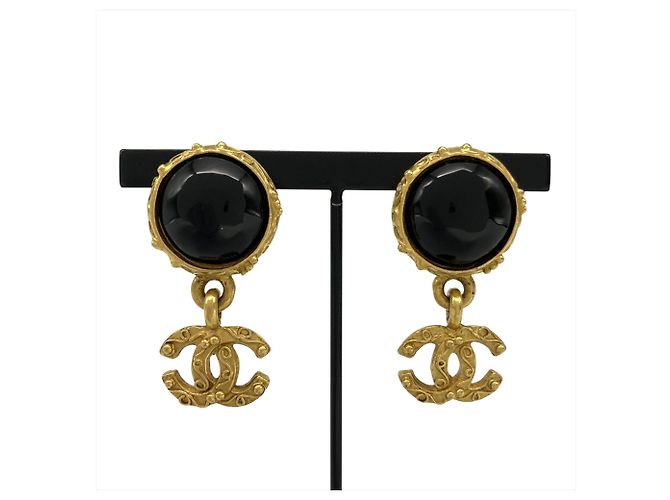 Boucles d'oreilles à clip Chanel Coco Mark GP Noir Doré