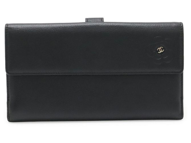 Chanel Camellia Double Long Wallet Black