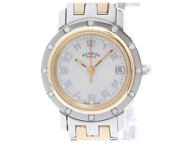 Hermès Clipper Diamond Pink MOP Dial Quarzuhr