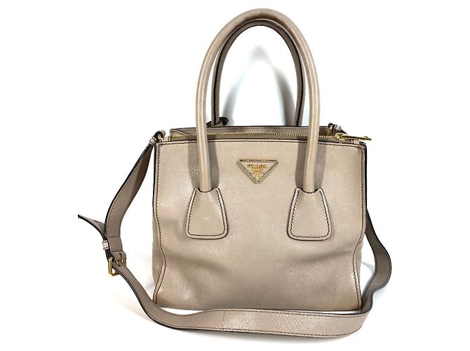 Tote Bolsa 2-Way de couro bege Prada