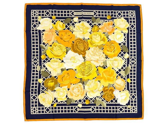 Sciarpa Hermès Carre 90 - Rose Garden Multicolore Arancione Blu navy