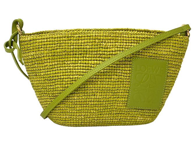Borsa Loewe verde in pelle e rafia