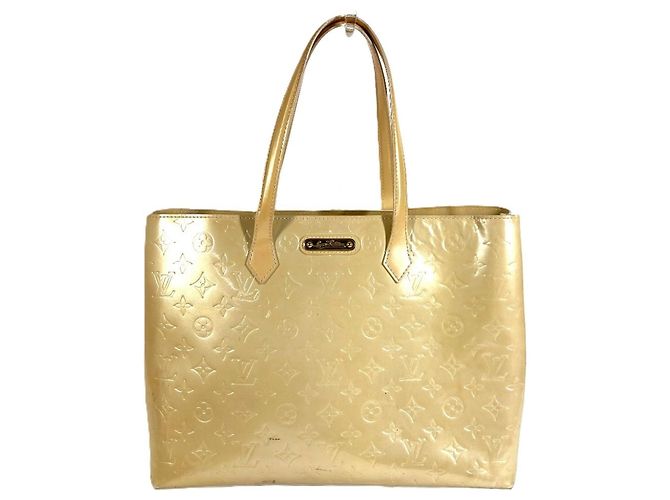 Sac à main Louis Vuitton Monogram Vernis Wilshire MM Beige