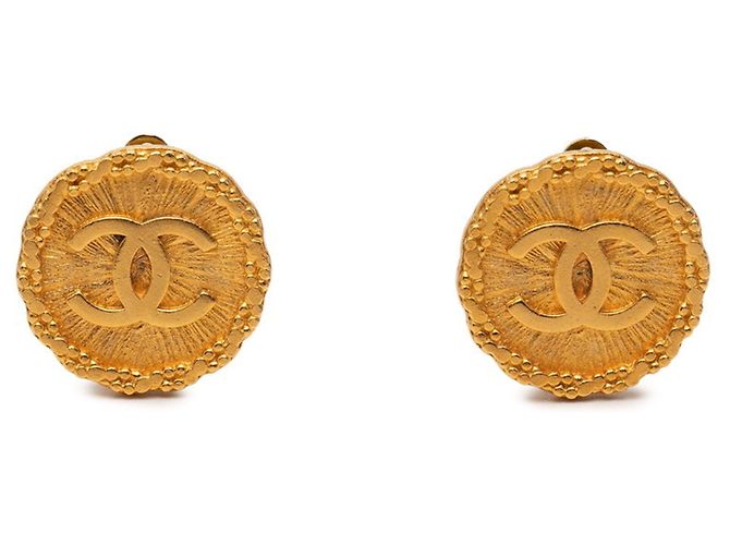 Pendientes redondos vintage Chanel Coco Mark Dorado