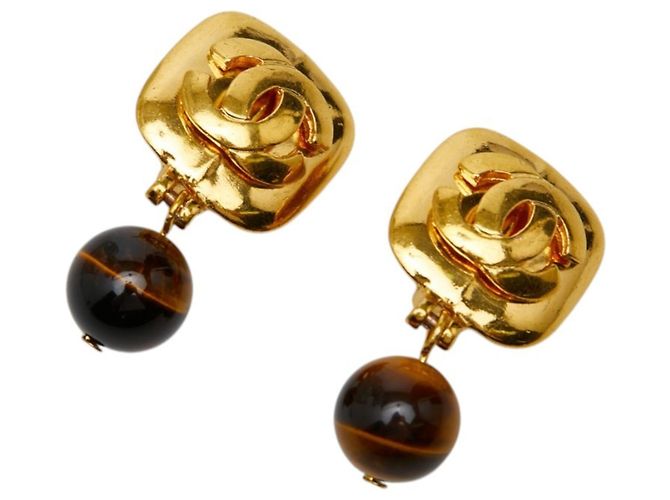 Orecchini a clip Chanel Vintage Coco Mark Marrone D'oro