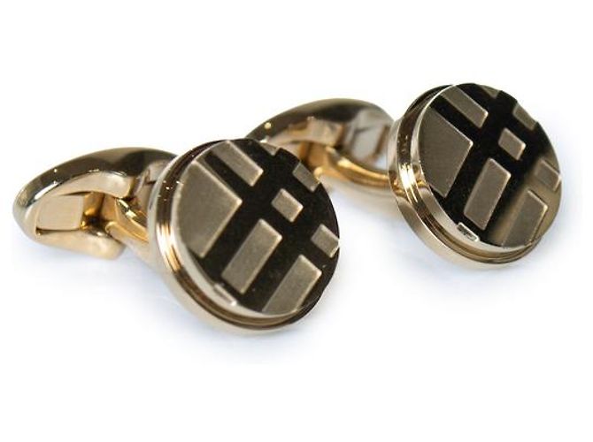 Burberry, gold toned checkered cufflinks Golden Metallic