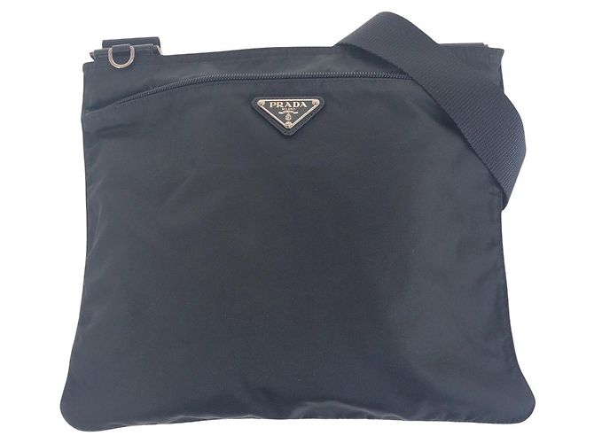 Prada Nylon Tessuto Triangle Logo Shoulder Bag Black