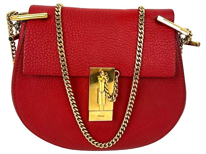 Chloé Bolsa transversal Chloe Mini Drew em pele de cordeiro granulada vermelha Vermelho