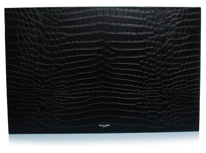 Saint Laurent, Large crocodile embossed leather box Black