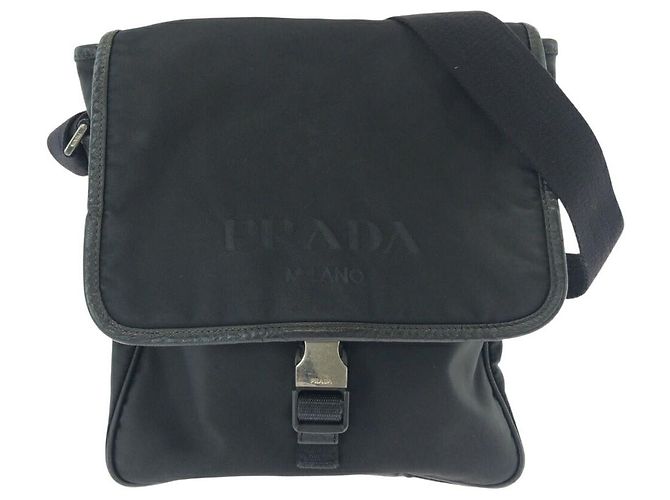 Prada Nylon Tessuto Logo Shoulder Bag Black