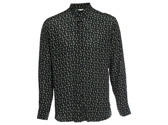 Saint Laurent, camicia in seta nera con stampa robot Nero