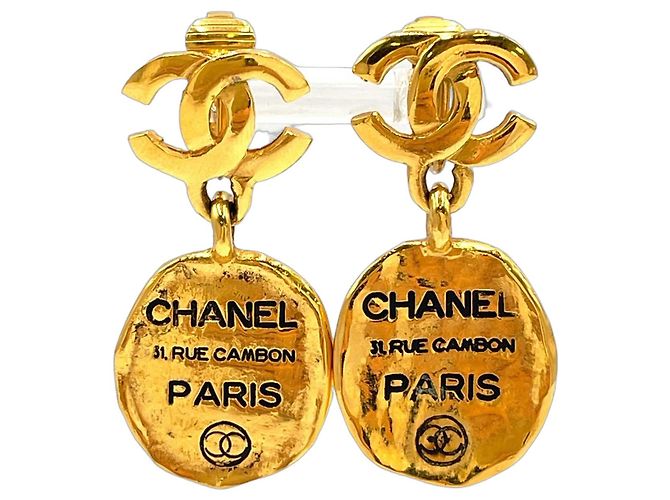 Orecchini Chanel Coco Mark Cambon Plate D'oro Metallico Metallo
