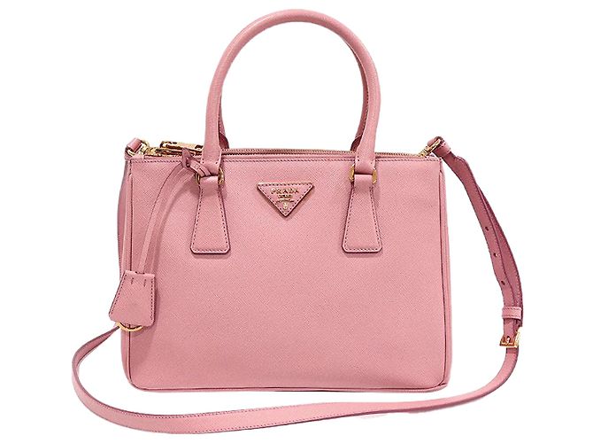 Prada Galleria Medium em Saffiano Lux Rosa com Triângulo e Duplo Zíper Dourado