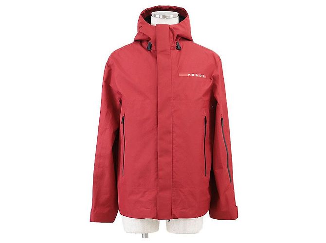 Prada Extreme Techs Recycled Polyester Waterproof Hooded Jacket Black Red