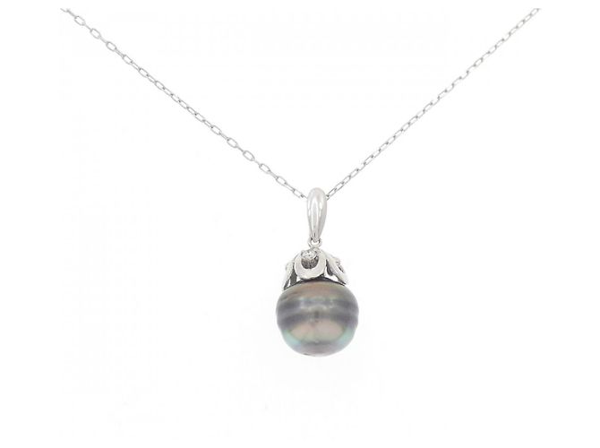Autre Marque Collana con perla nera e diamante Pt900 Pt850 Nero