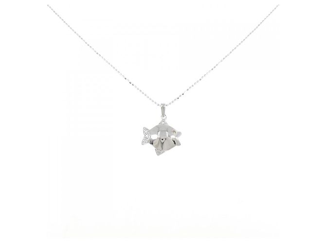 Autre Marque Collana Pesce in Oro Bianco Au750 e Diamanti Argento
