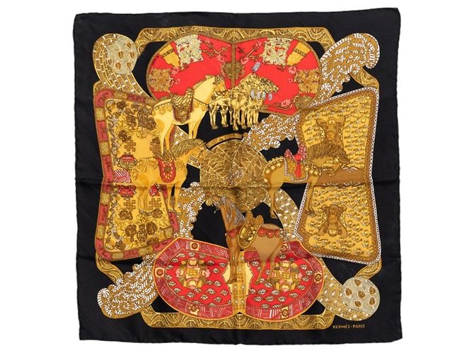 Hermès Sciarpa Hermes Carre 45 ART des STEPPES Nero Multicolore