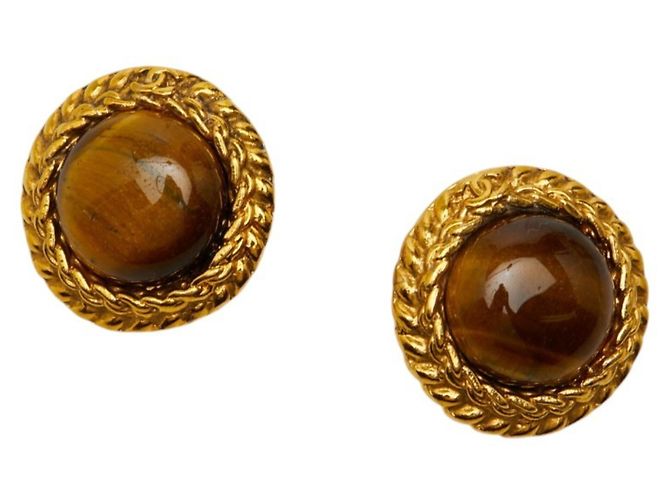 Orecchini a clip rotondi Chanel Coco Mark Marrone D'oro