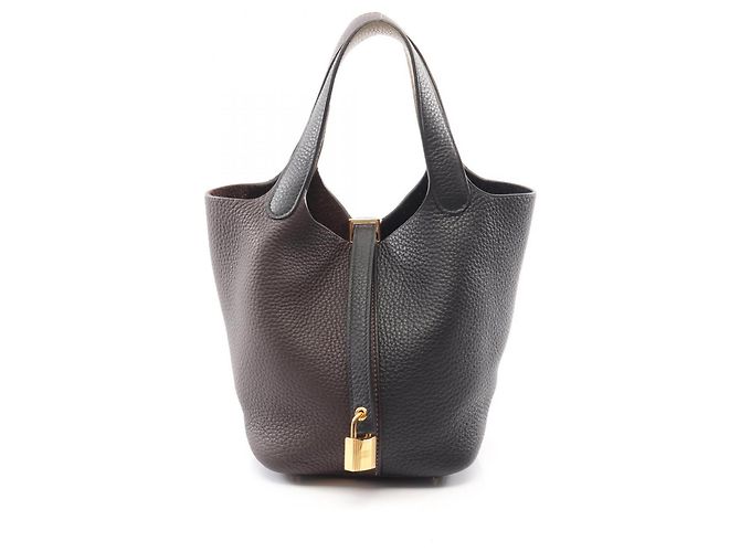 Hermès Hermes Picotin Lock PM Handtasche Tricolor Braun Schwarz Beige