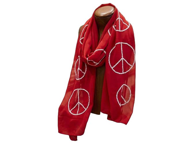 Cachecol Moschino de seda vermelho com símbolo da paz