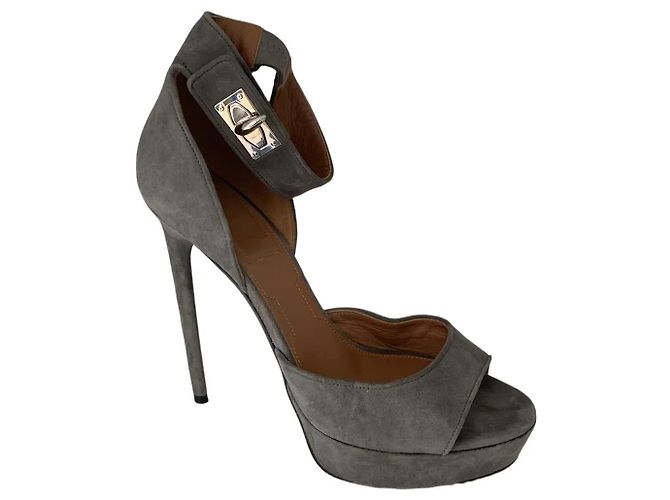 Givenchy Shark Lock Suede Sandals Grey