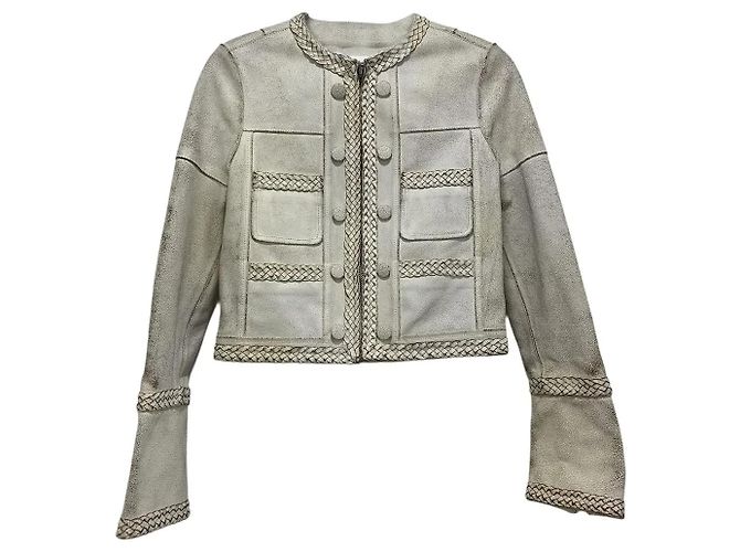 Givenchy White Braided Trim Leather Cropped Jacket