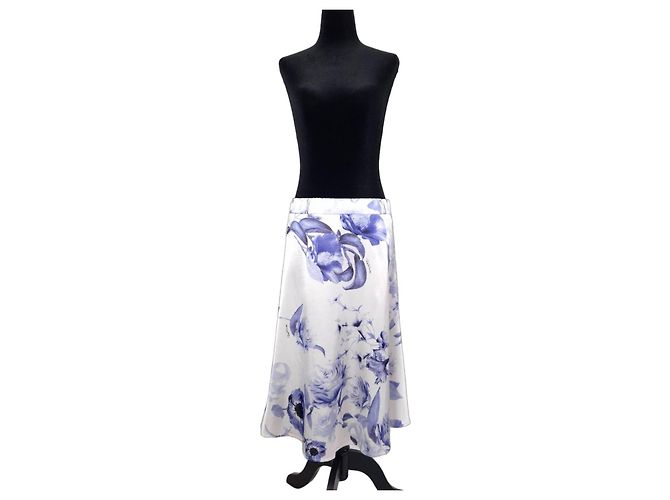 Roberto Cavalli Floral Midi Skirt - Garden Party Style White Blue