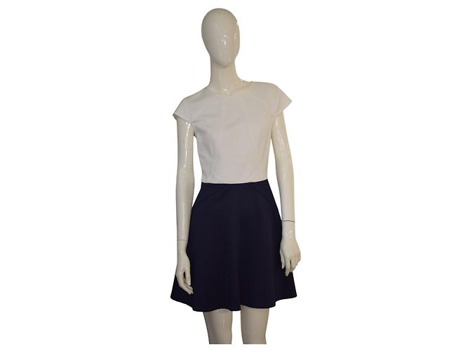 Ted Baker Color Block Skater Kleid - Creme & Marineblau Weiß Dunkelblau