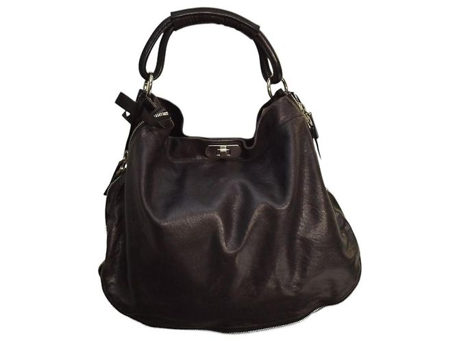 Marni Borsa Hobo Zip Around - Pelle Craquelé Nera Nero