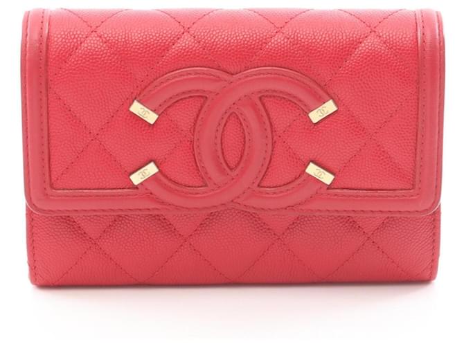 Chanel CC Filigree Matelassé Bi-fold Wallet Red ref.3136176 - Joli